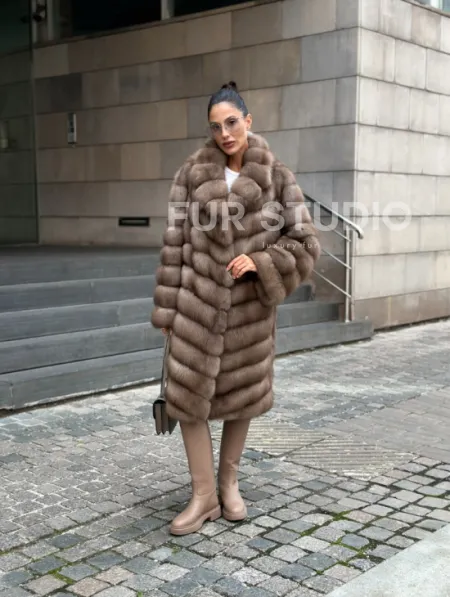 Пальто из меха куницы цвет Tortora - фото 6