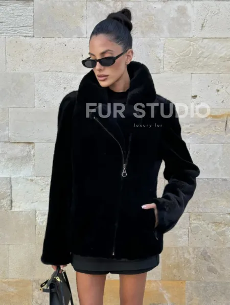 Черная косуха (куртка) из скандинавской норки - фото 6