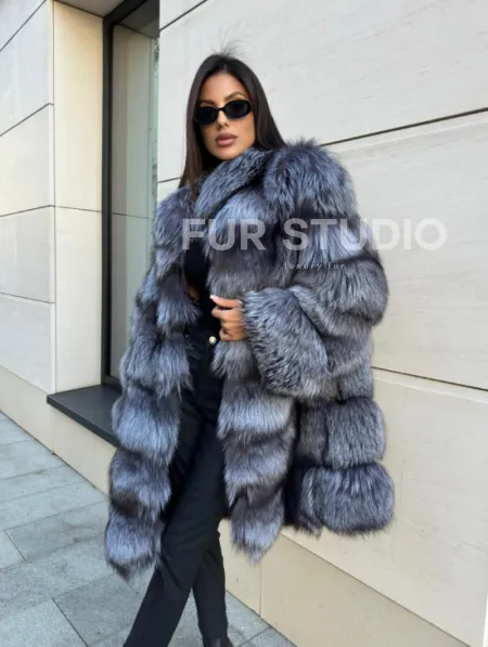 Шуба натуральная из чернобурки стойка воротник - фото 3