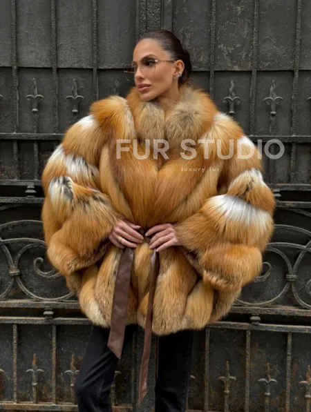 Шуба - пончо из меха рыжей (огненной) лисы - фото 10