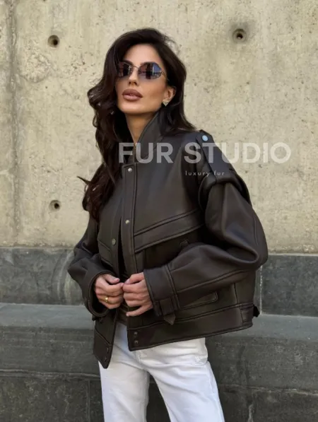 Кожаная коричневая куртка Retro Vintage - фото 14