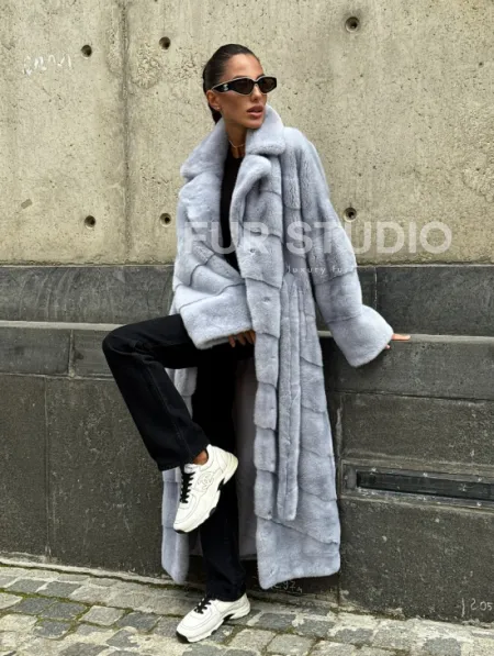 Длинная шуба из голубой скандинавской норки - фото 10