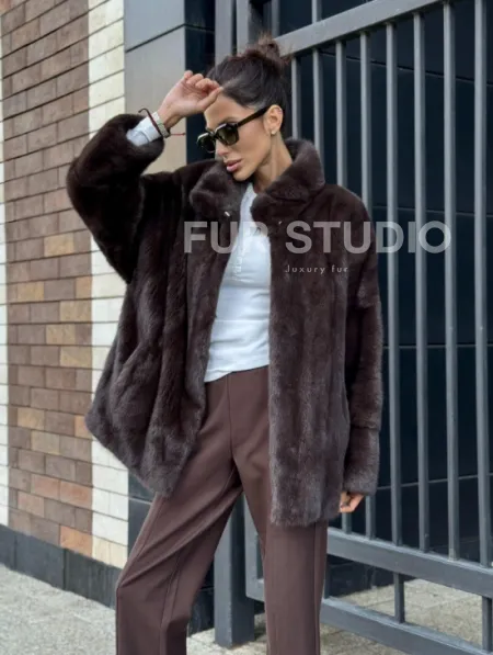 Полушубок автоледи из меха норки - стойка воротник - фото 10