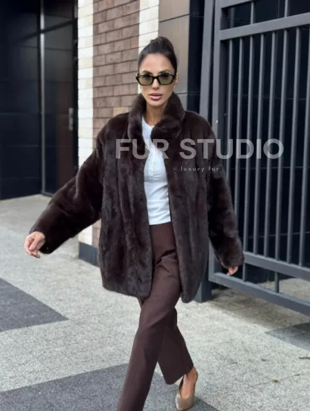 Полушубок автоледи из меха норки - стойка воротник - фото 11