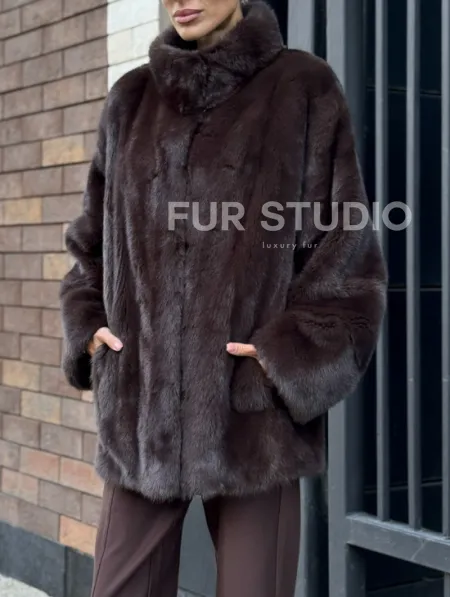 Полушубок автоледи из меха норки - стойка воротник - фото 3