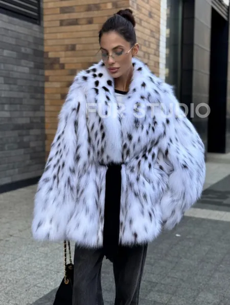 Шуба летучка из меха лисы под рысь Exclusive - фото 4