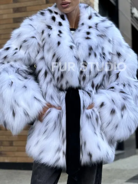 Шуба летучка из меха лисы под рысь Exclusive - фото 1