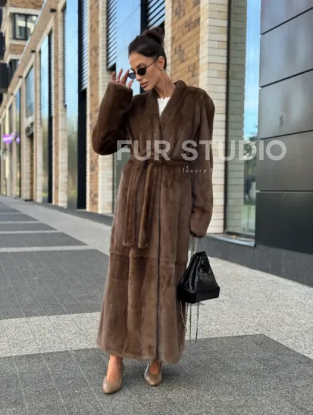 Длинное норковое пальто - шуба в цвете соболь - фото 13