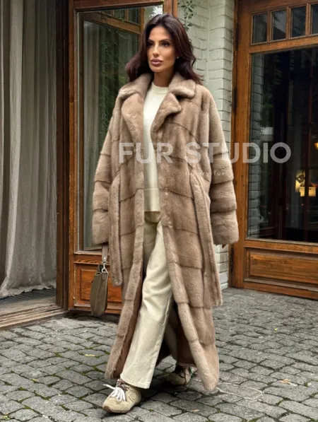 Длинная норковая шуба - цвет пастель - фото 5