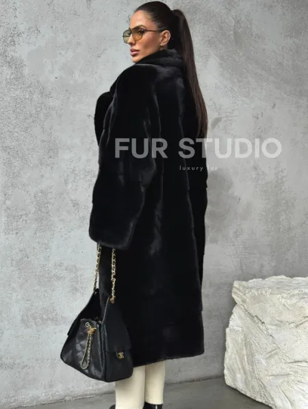 Черная шуба из меха норки SAGA FURS - фото 3