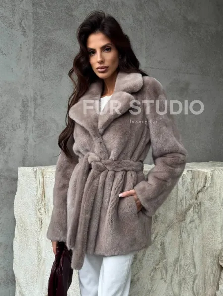 Норковая шуба - жакет с поясом - фото 8