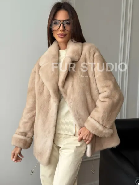 Норковый полушубок в натуральном цвете пастель - фото 0