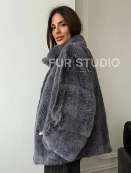 Короткая норковая шуба - стойка воротник - фото 10