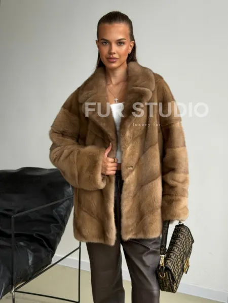 Норковый полушубок - английский воротник - фото 5
