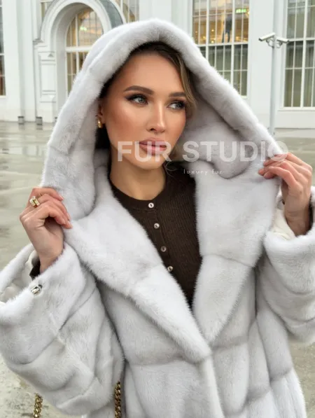 Белая норковая шуба с капюшоном - автоледи - фото 8