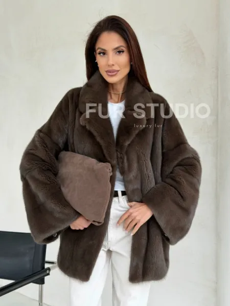 Меховой норковый жакет - английский воротник - фото 12