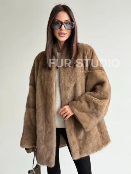 Шуба из аукционного меха норки - пастель - фото 0