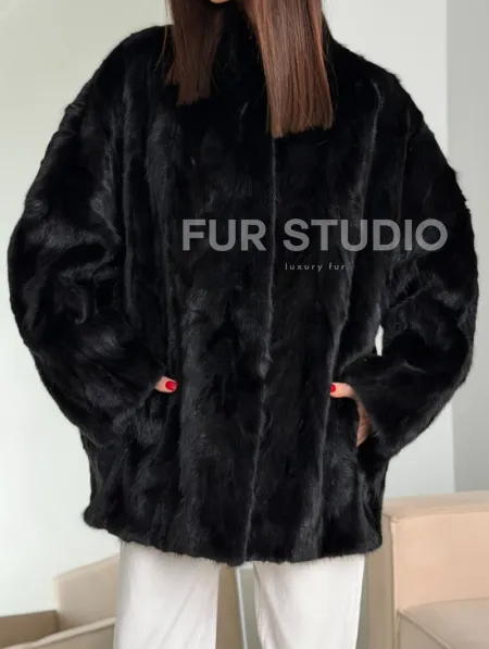 Шуба норковая из кусочков в стиле оверсайз - фото 1