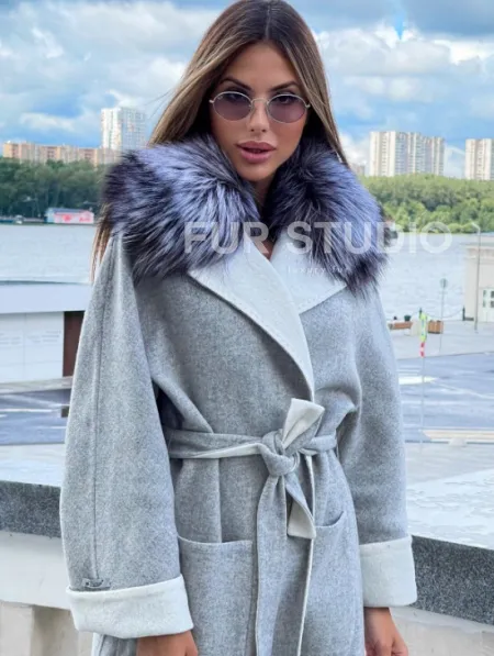 Пальто из шерсти альпаки с воротником блюфрост - фото 0