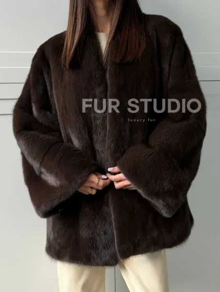 Меховой жакет из норки V- образный воротник - фото 2
