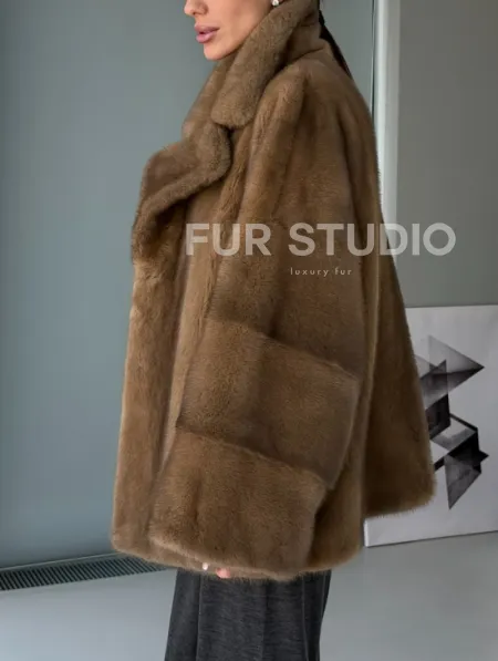 Женский норковый полушубок - английский воротник - фото 5