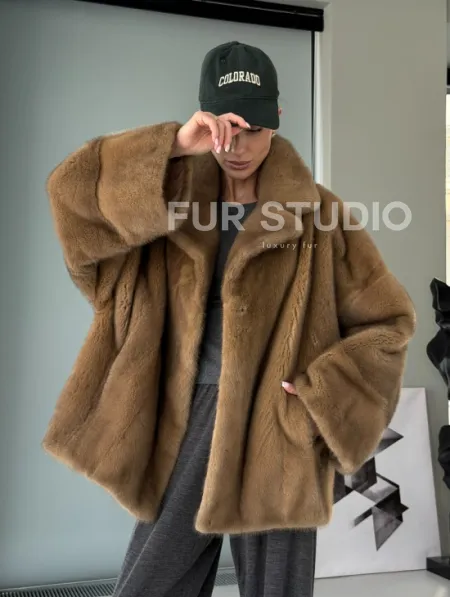 Женский норковый полушубок - английский воротник - фото 11