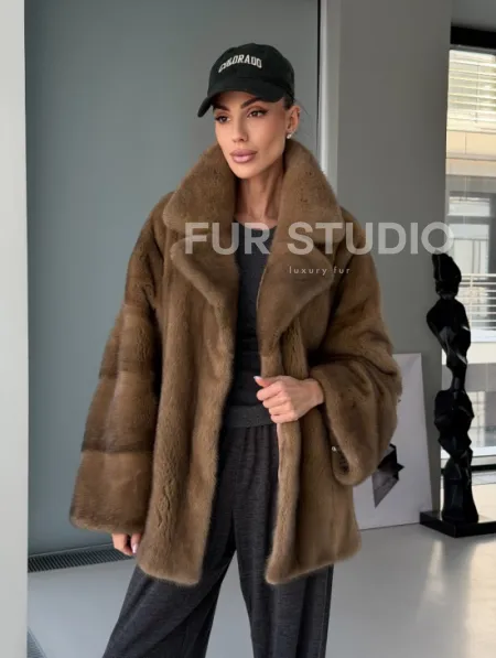 Женский норковый полушубок - английский воротник - фото 18