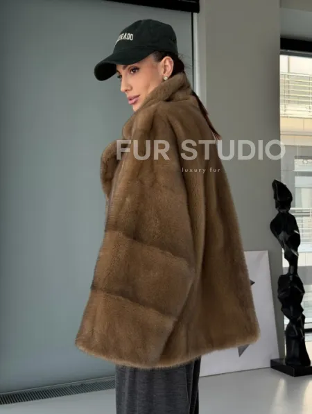 Женский норковый полушубок - английский воротник - фото 8