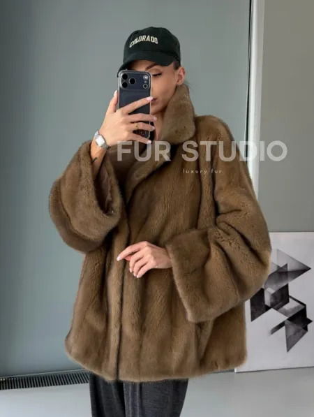 Женский норковый полушубок - английский воротник - фото 13
