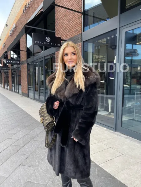 Норковая шуба с капюшоном из меха соболя  седена 1/2 - фото 6