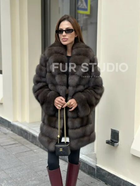 Роскошная шуба из меха баргузинского соболя - воротник шаль - фото 3