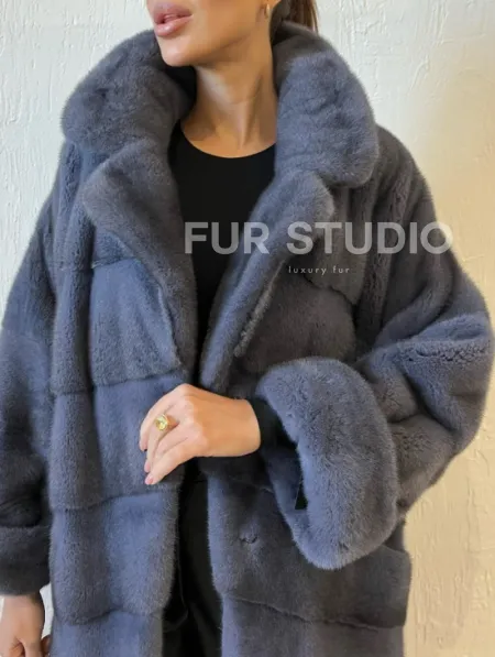 Шуба серого цвета из меха норки ПРЕМИУМ качества - фото 3