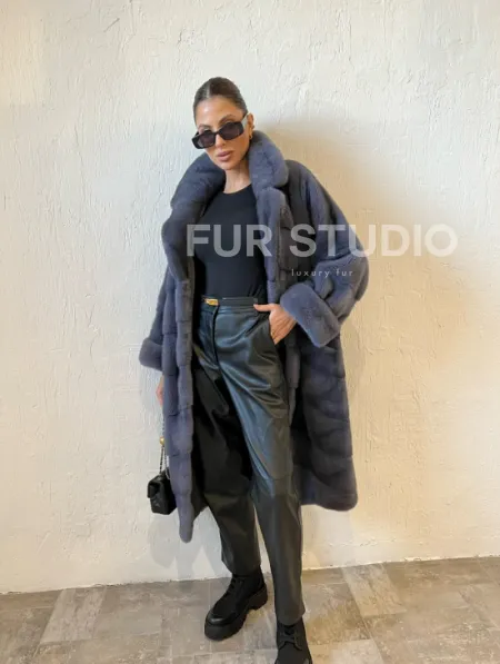 Шуба серого цвета из меха норки ПРЕМИУМ качества - фото 9