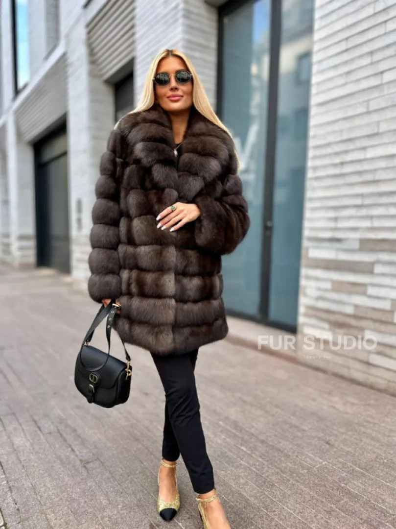 Полушубок-жакет из соболя воротник шаль седина 1/2 - фото 3