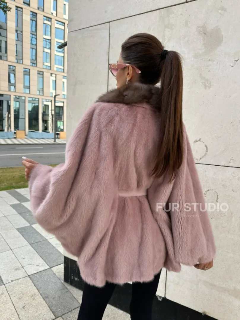 Пудра летучка из меха норки, воротник куница - фото 3