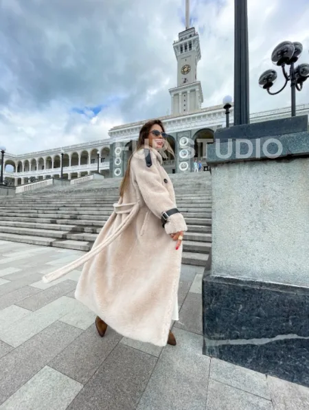 Шуба из натуральной овчины - цвет молочный - фото 4