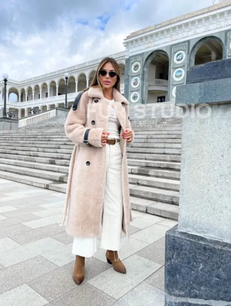 Шуба из натуральной овчины - цвет молочный - фото 2