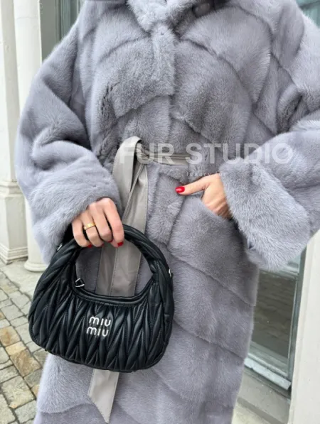 Норка кимоно паркет с капюшоном - цвет серый сапфир - фото 2