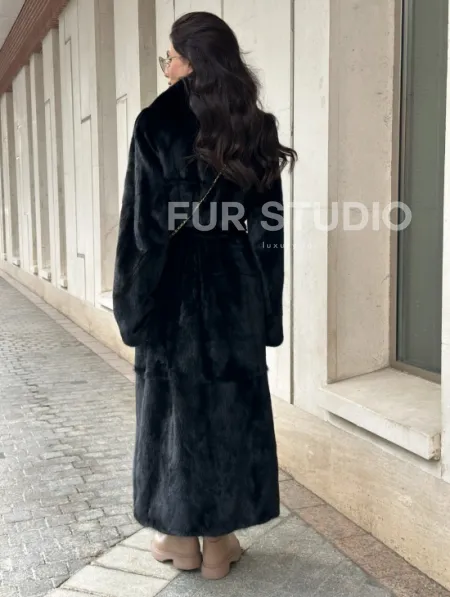 Черная норковая шуба NAFA MINK с поясом в пол - фото 5