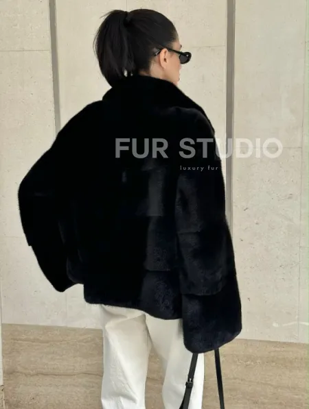 Полушубок из черной норки премиум аукциона - английский воротник - фото 3