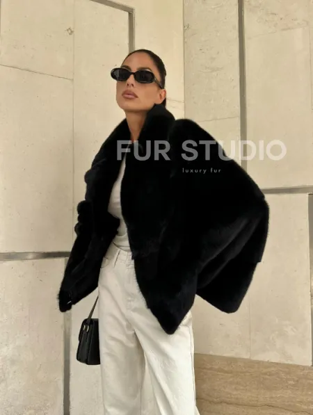Полушубок из черной норки премиум аукциона - английский воротник - фото 10