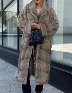 Шуба из меха норки в стиле «Oversize» - цвет сильвер - фото 3