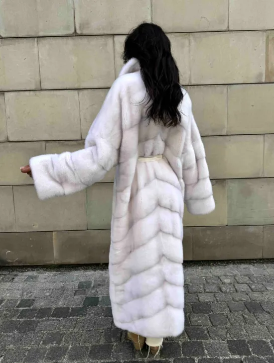 Норковая шуба с английским воротником - цвет колотый лед - фото 11