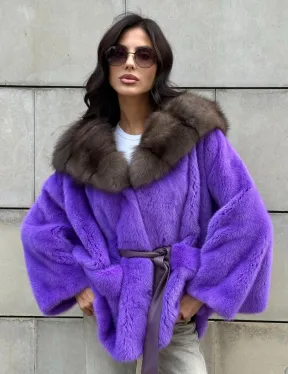 Шуба из норки Violet с капюшоном из меха куницы - фото 10