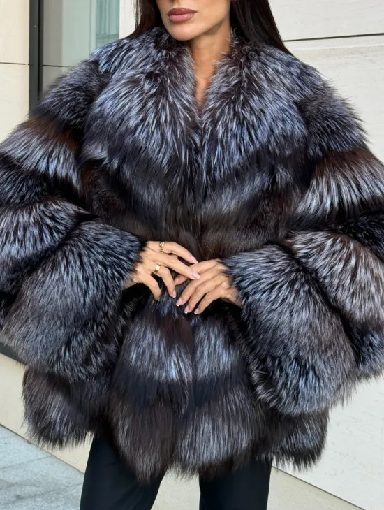 Шуба из чернобурки в натурально-бронзовом цвете, английский воротник - фото 2