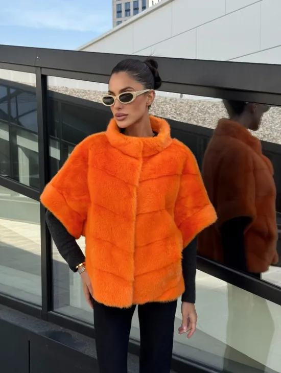 Зимняя куртка-жилет из меха норки цвет Orange - фото 16