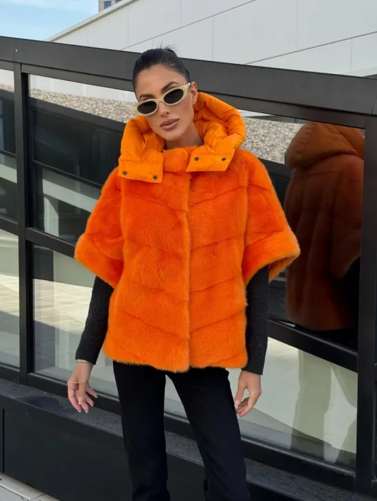 Зимняя куртка-жилет из меха норки цвет Orange - фото 13