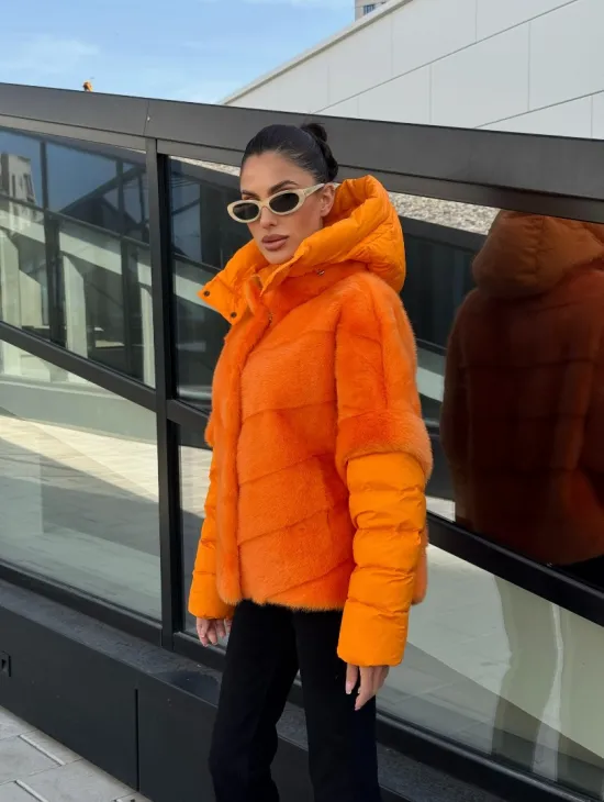 Зимняя куртка-жилет из меха норки цвет Orange - фото 14