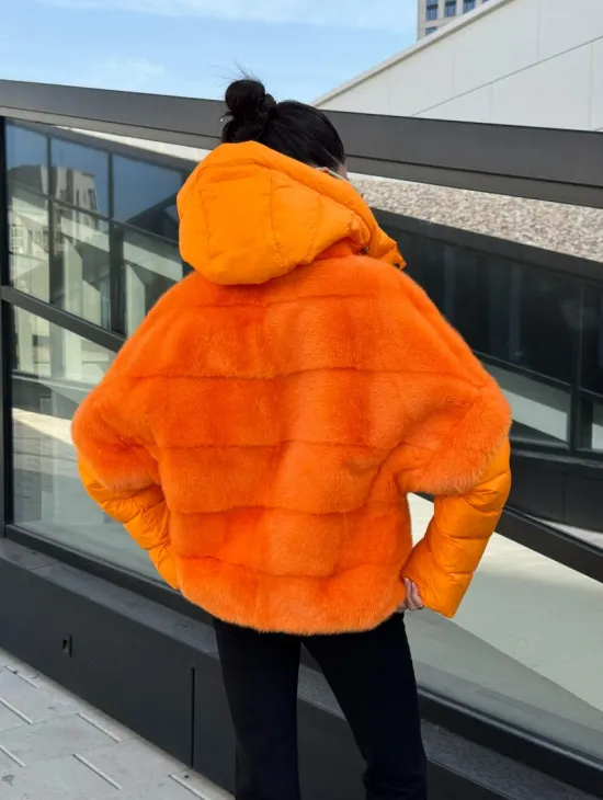 Зимняя куртка-жилет из меха норки цвет Orange - фото 12