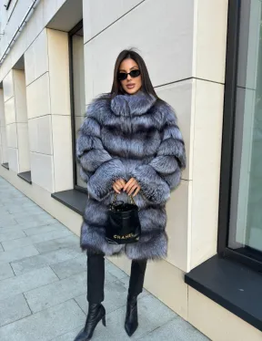 Шуба натуральная из чернобурки стойка воротник - фото 9